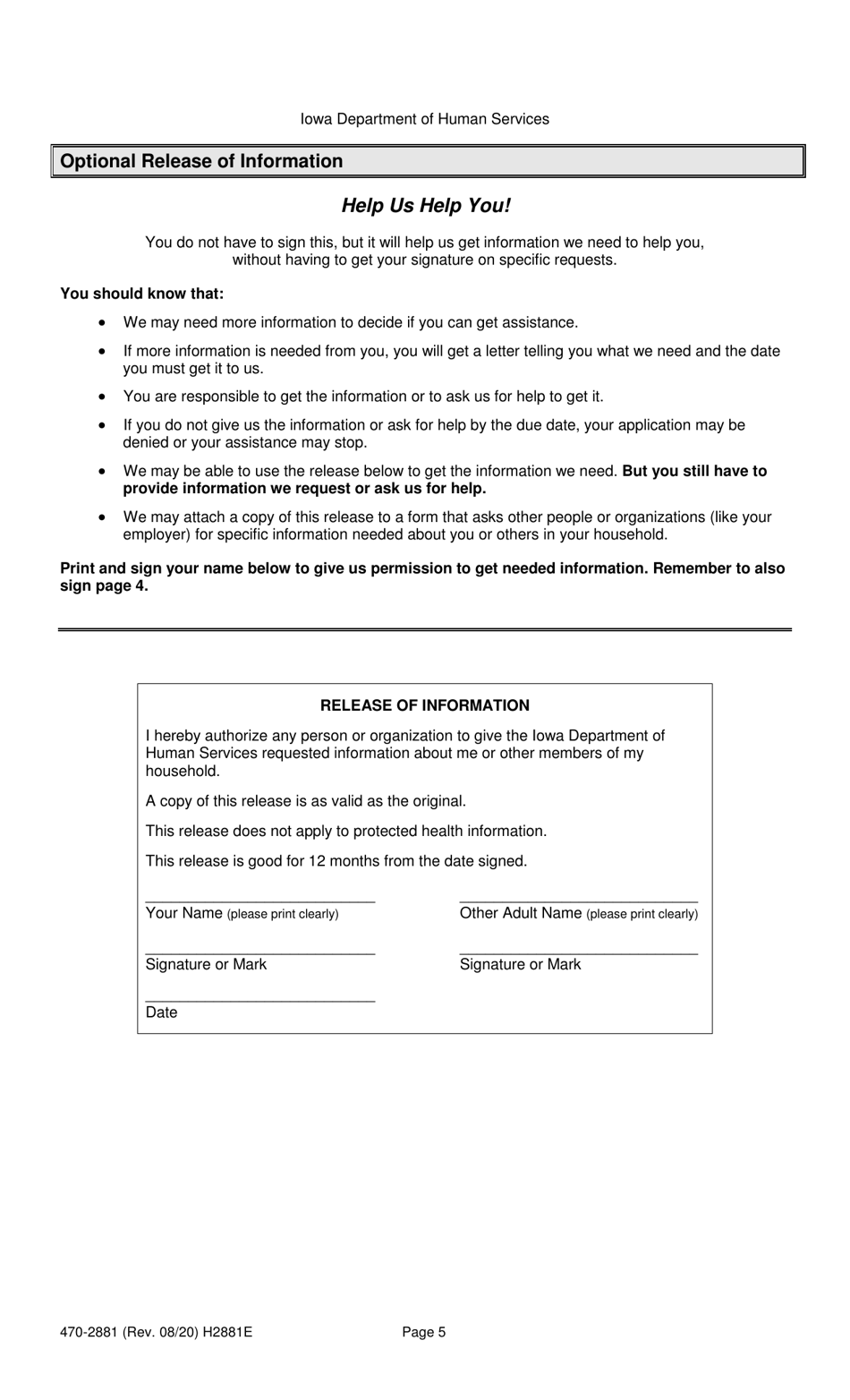 Form 470-2881 Review / Recertification Eligibility Document - Iowa, Page 5