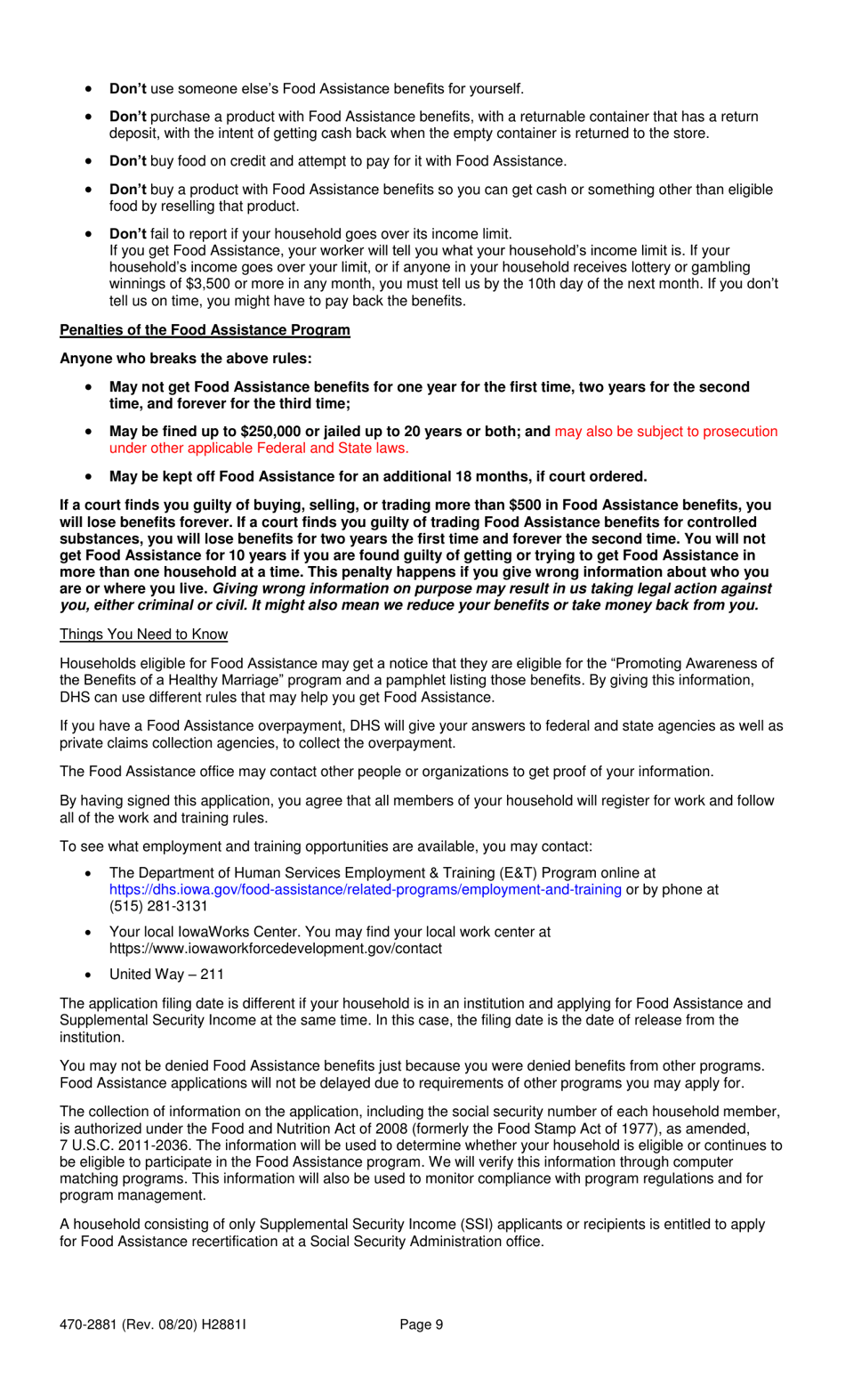 Form 470-2881 Review / Recertification Eligibility Document - Iowa, Page 9