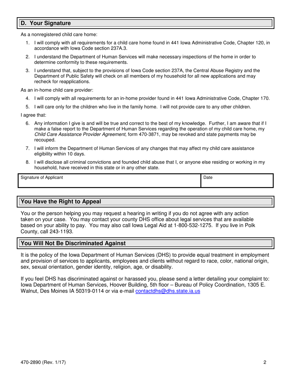 Form 470-2890 Payment Application for Nonregistered Providers - Iowa, Page 2