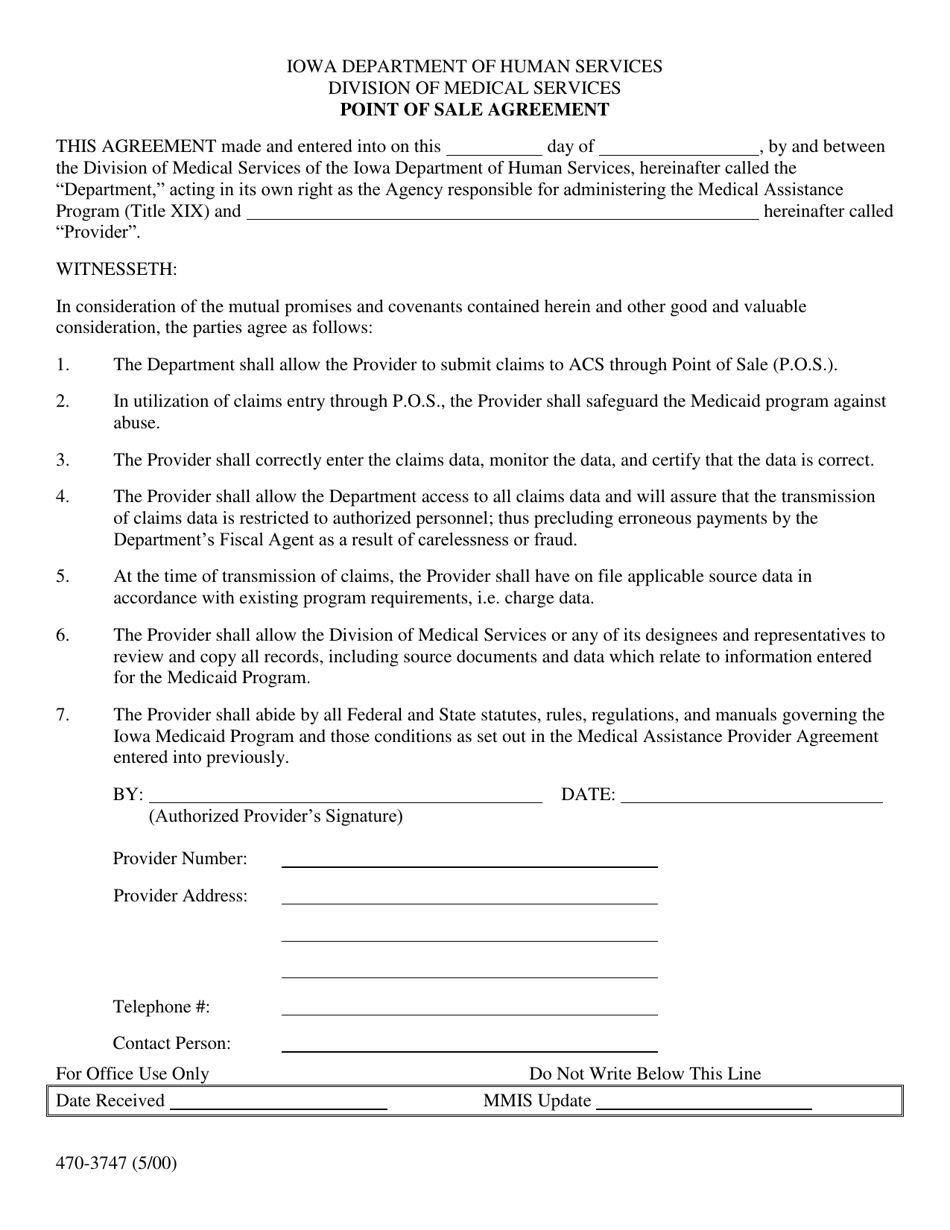 Form 470-3747 Iowa Medicaid Point of Sale Agreement - Iowa, Page 1