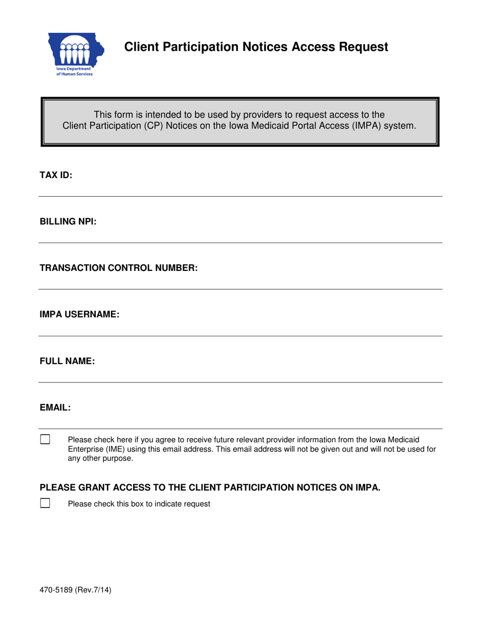 Form 470-5189 Client Participation Notices Access Request - Iowa, Page 1