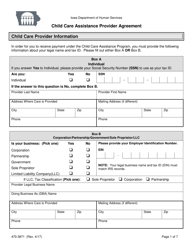 Document preview: Form 470-3871 Child Care Assistance Provider Agreement - Iowa