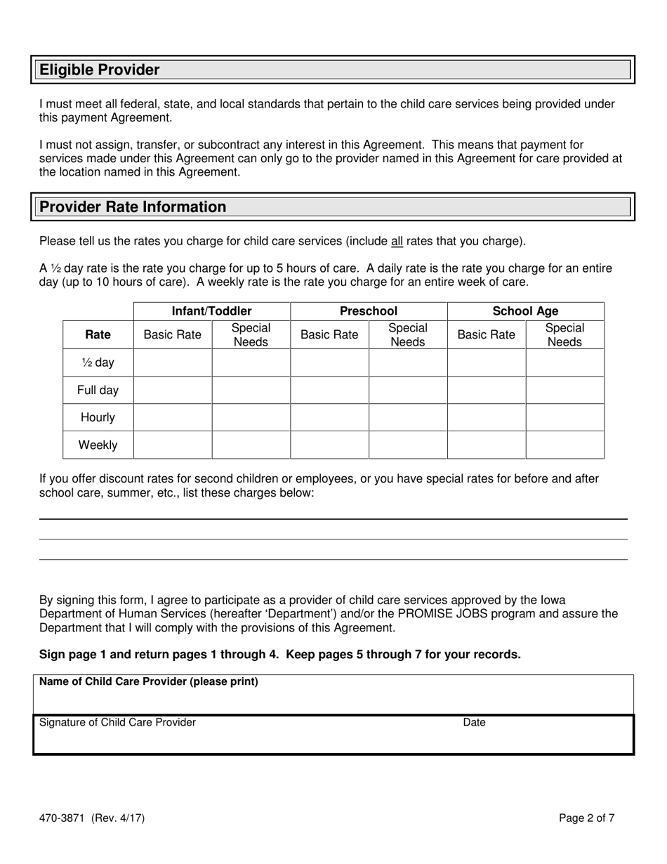 Form 470-3871 Child Care Assistance Provider Agreement - Iowa, Page 2
