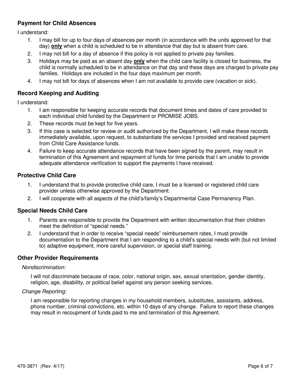 Form 470-3871 Child Care Assistance Provider Agreement - Iowa, Page 6