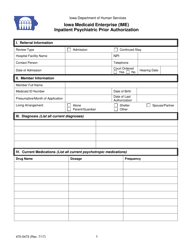 Document preview: Form 470-5473 Iowa Medicaid Enterprise (Ime) Inpatient Psychiatric Prior Authorization - Iowa