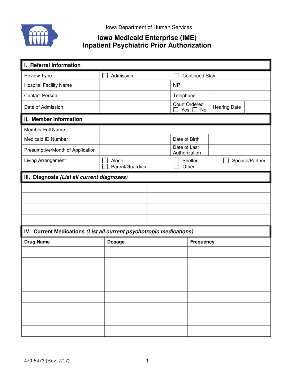Form 470-5473 Iowa Medicaid Enterprise (Ime) Inpatient Psychiatric Prior Authorization - Iowa, Page 1