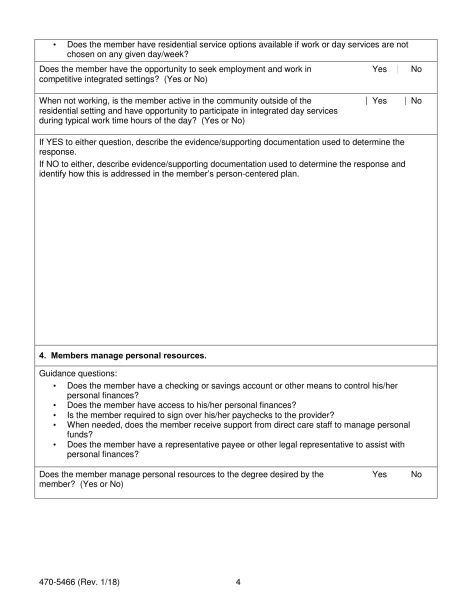 Form 470-5466 Home- and Community-Based Services (Hcbs) Residential Setting Member Assessment - Iowa, Page 4