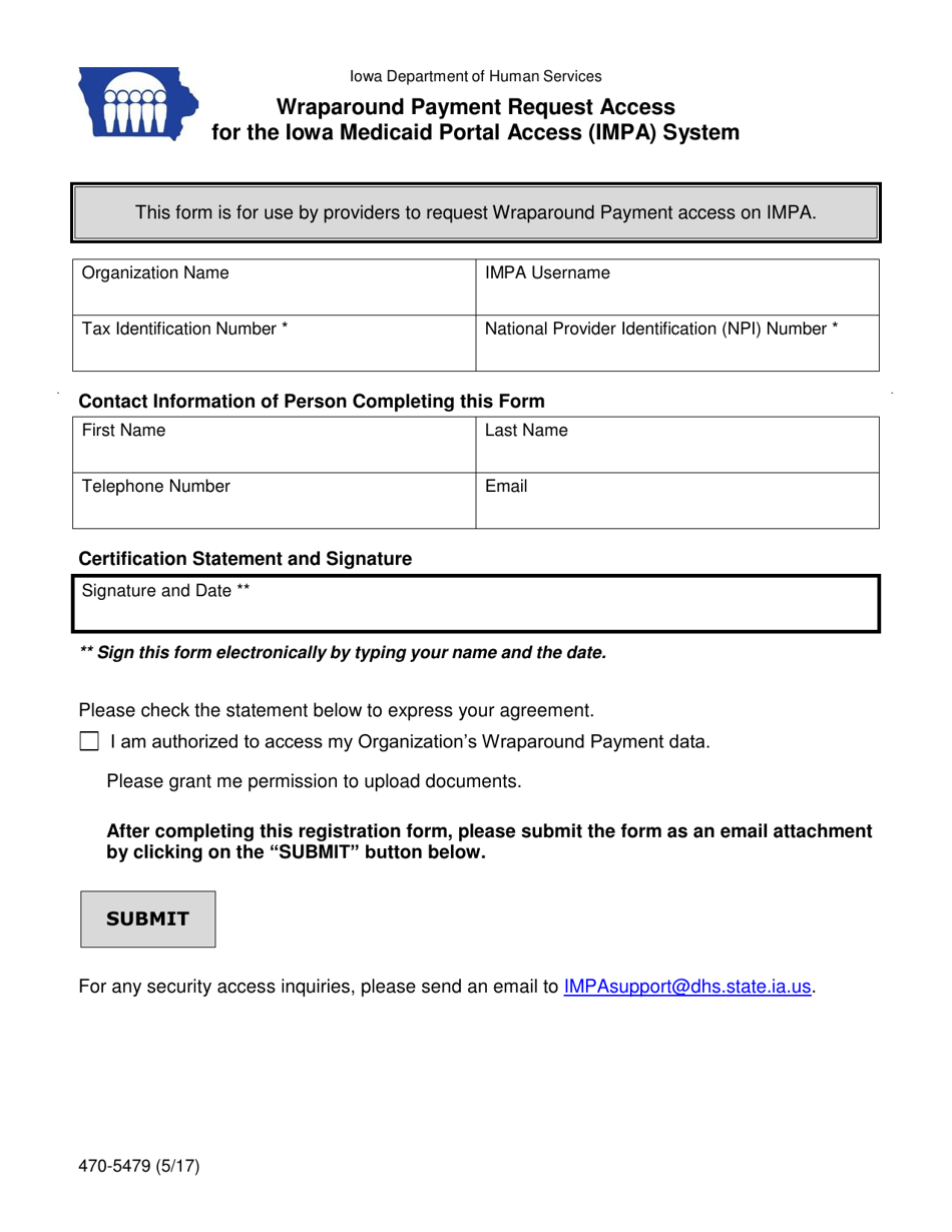 Form 470-5479 Wraparound Payment Request Access for the Iowa Medicaid Portal Access (Impa) System - Iowa, Page 1