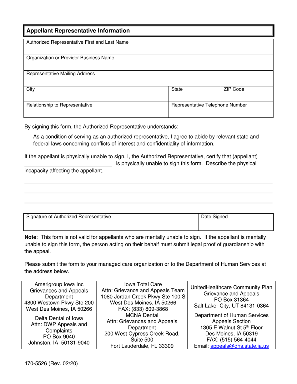 Form 470-5526 Authorized Representative for Managed Care Appeals - Iowa, Page 2