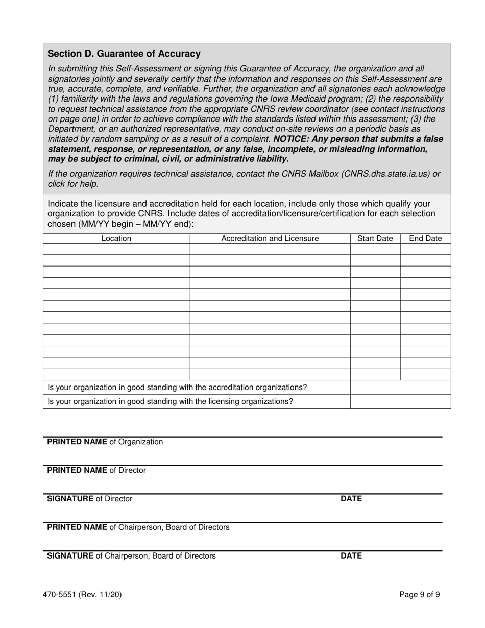 Form 470-5551 Community-Based Neurobehavioral Rehabilitation Services (Cnrs) Provider Quality Management Self-assessment - Iowa, Page 9