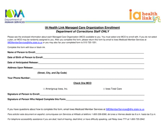 Document preview: Ia Health Link Managed Care Organization Enrollment - Iowa