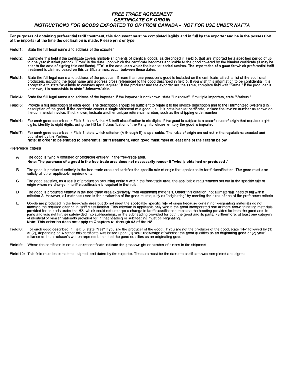 Form B239 Free Trade Agreement - Certificate of Origin (Cifta Only) - Canada, Page 2