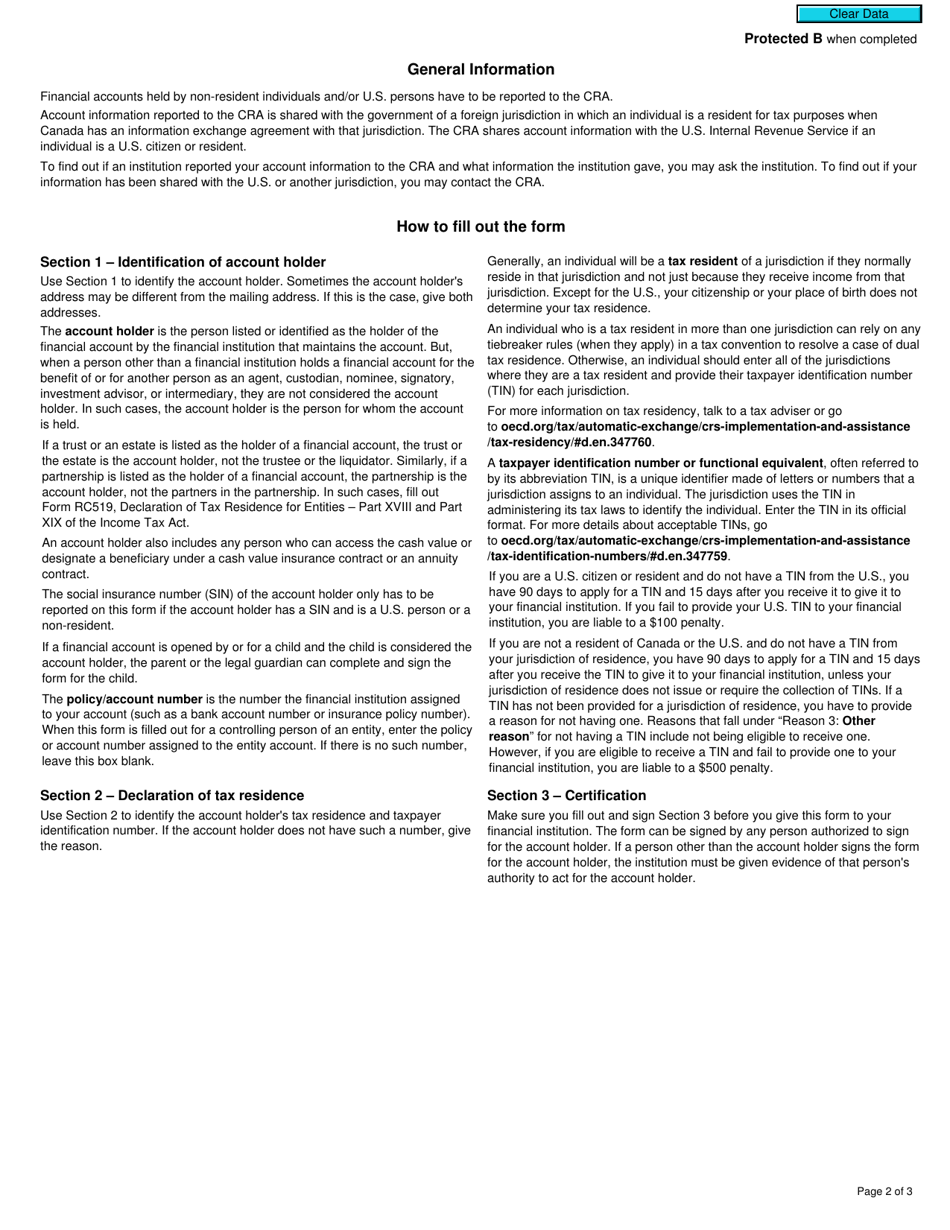 Form RC518 Declaration of Tax Residence for Individuals - Part Xviii and Part Xix of the Income Tax Act - Canada, Page 2