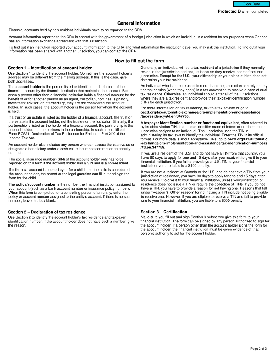 Form RC520 Declaration of Tax Residence for Individuals - Part Xix of the Income Tax Act - Canada, Page 2