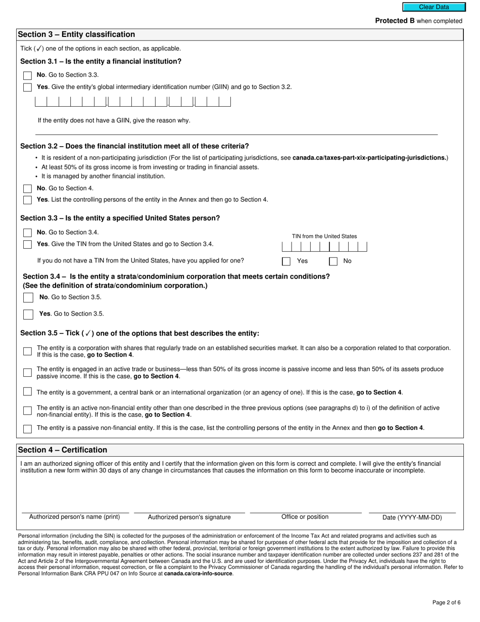Form RC519 Declaration of Tax Residence for Entities - Part Xviii and Part Xix of the Income Tax Act - Canada, Page 2