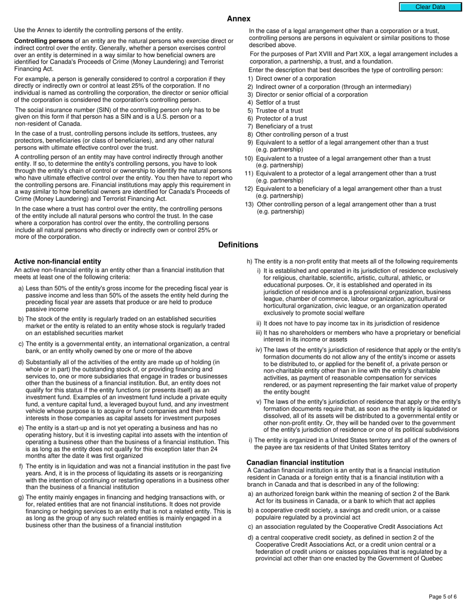 Form RC519 Declaration of Tax Residence for Entities - Part Xviii and Part Xix of the Income Tax Act - Canada, Page 5