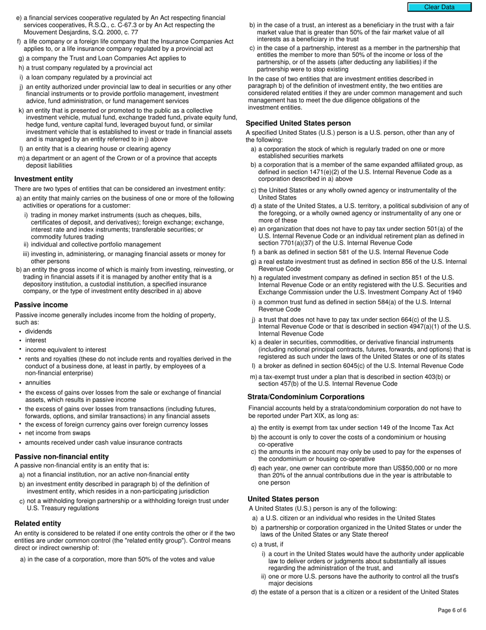 Form RC519 Declaration of Tax Residence for Entities - Part Xviii and Part Xix of the Income Tax Act - Canada, Page 6