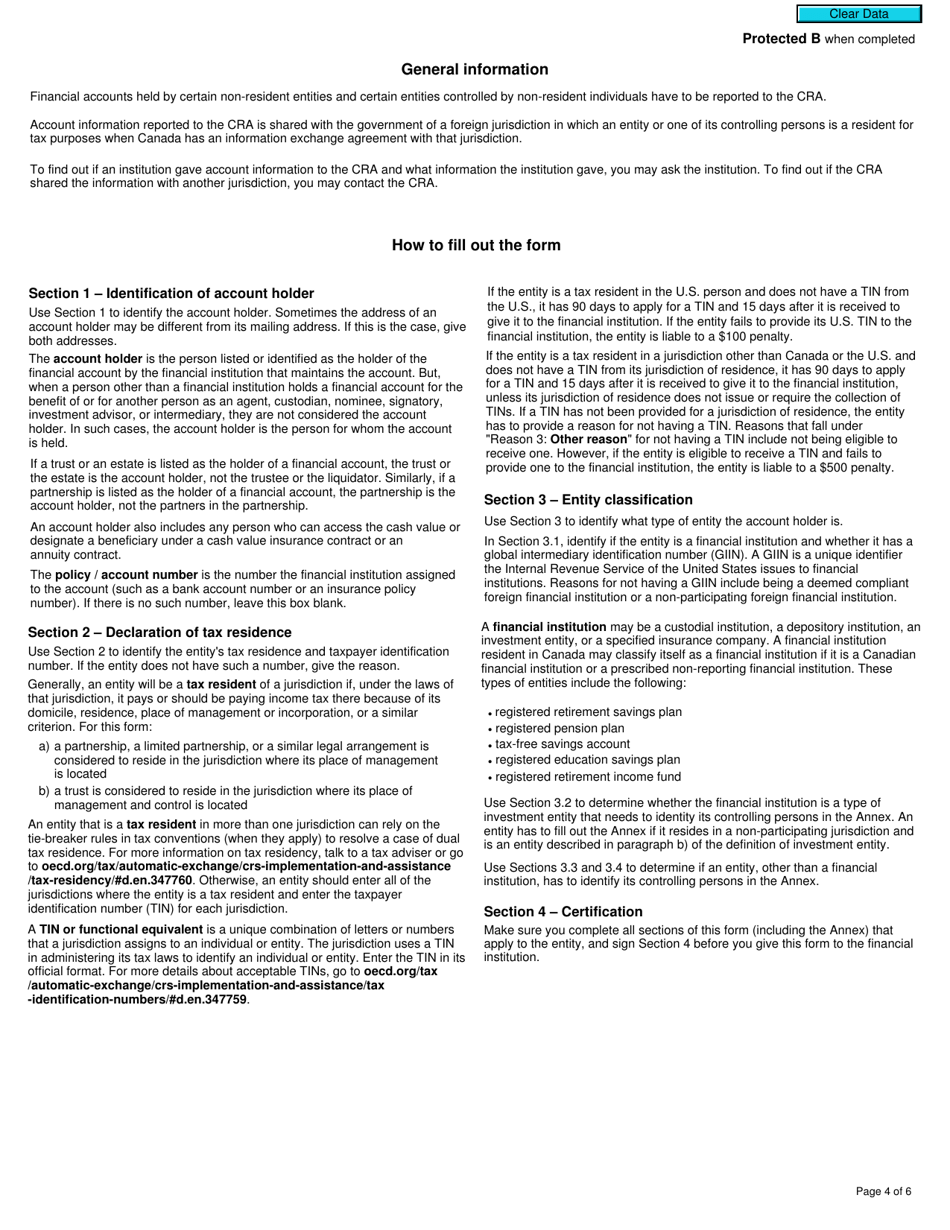 Form RC521 Declaration of Tax Residence for Entities - Part Xix of the Income Tax Act - Canada, Page 4