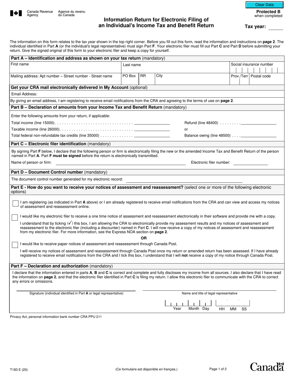 Form T183 Download Fillable Pdf Or Fill Online Information Return For Electronic Filing Of An 9764