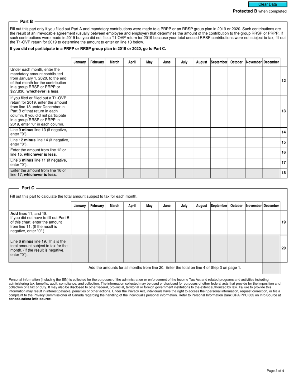Form T1-OVP Individual Tax Return for Rrsp, Prpp and Spp Excess Contributions - Canada, Page 3