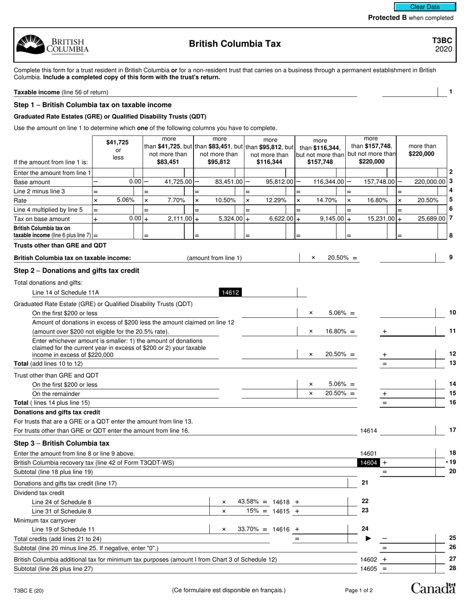 Form T3BC British Columbia Tax - Canada, Page 1