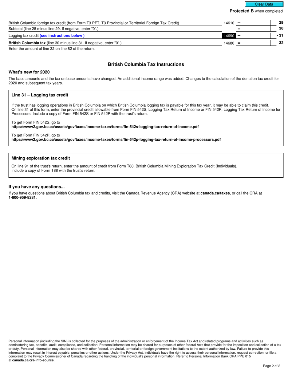 Form T3BC British Columbia Tax - Canada, Page 2