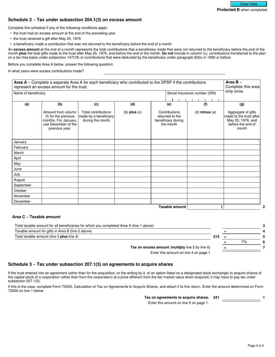 Form T3D Income Tax Return for Deferred Profit Sharing Plan (Dpsp) or Revoked Dpsp - Canada, Page 3