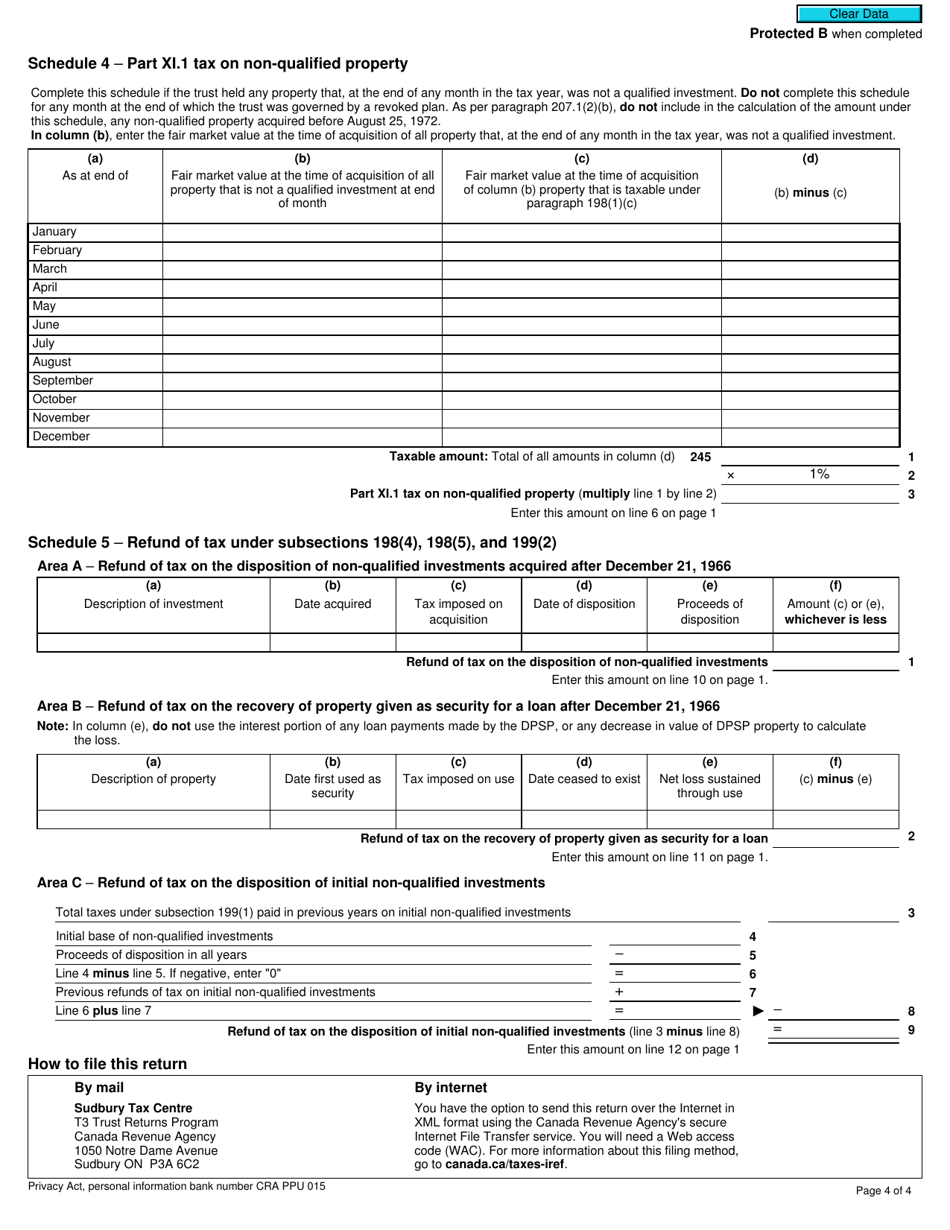 Form T3D Income Tax Return for Deferred Profit Sharing Plan (Dpsp) or Revoked Dpsp - Canada, Page 4