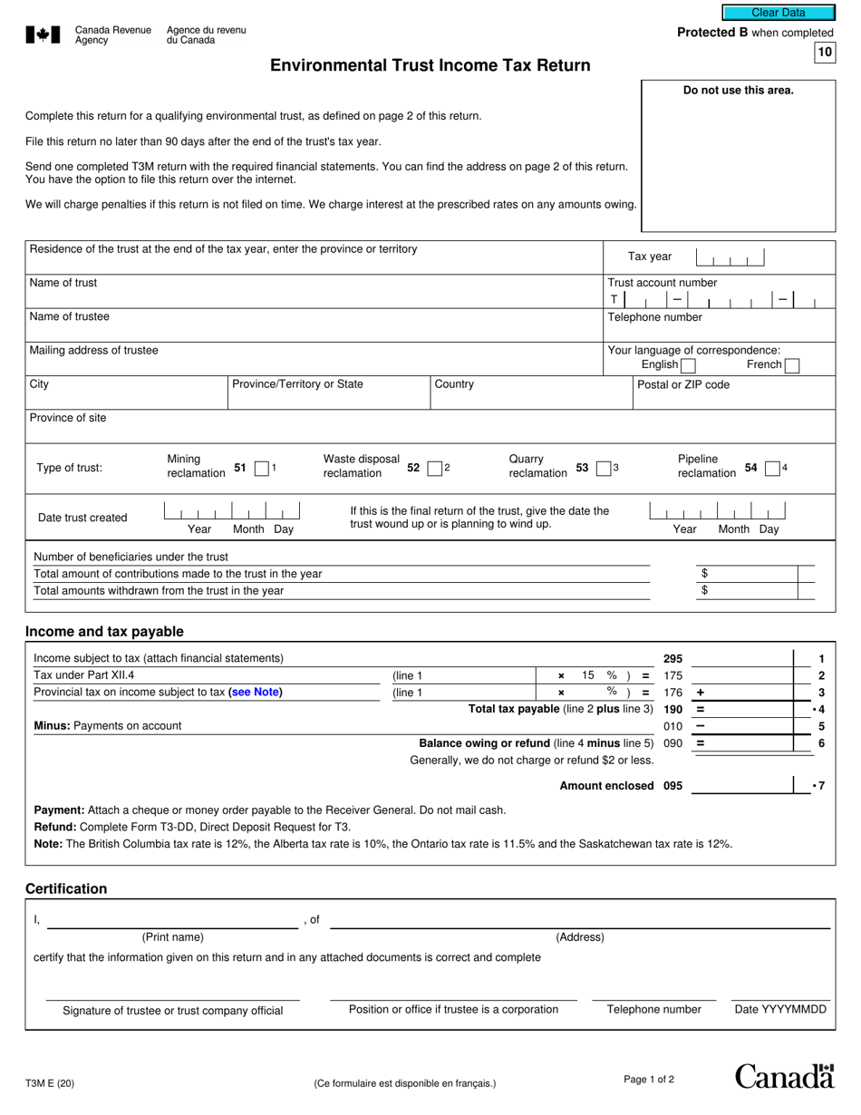 Form T3M Environmental Trust Income Tax Return - Canada, Page 1