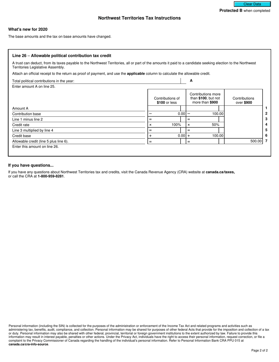 Form T3NT Northwest Territories Tax - Canada, Page 2