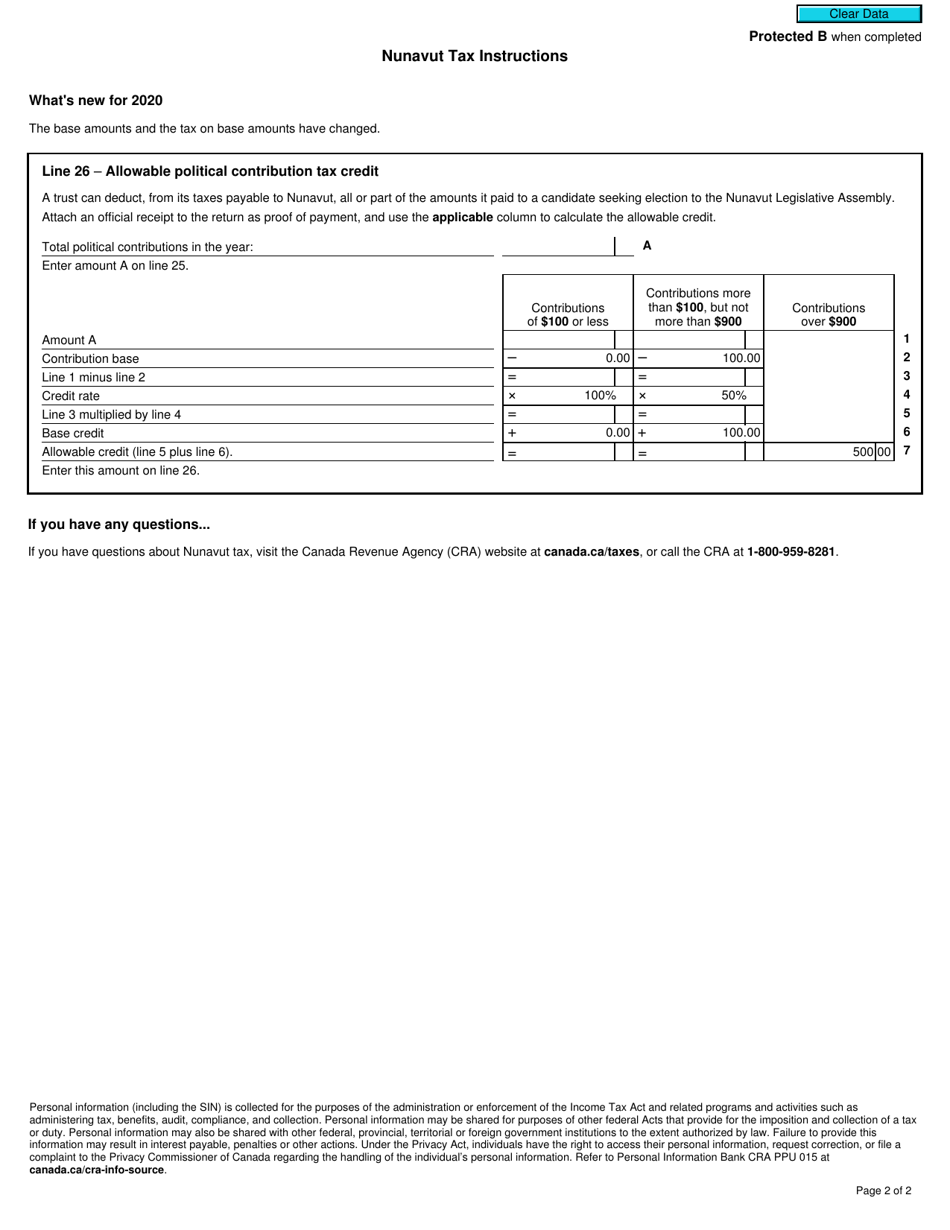 Form T3NU Nunavut Tax - Canada, Page 2