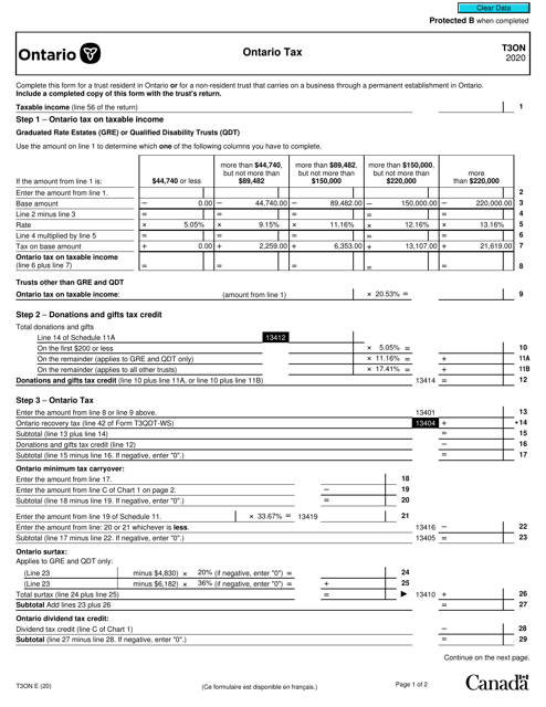 Form T3ON 2020 Printable Pdf