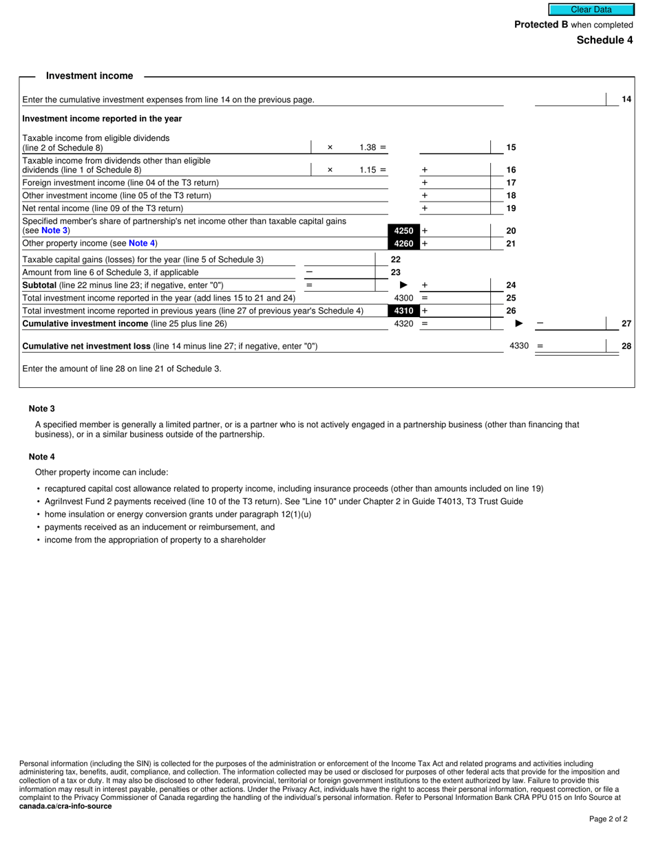 Form T3 Schedule 4 Cumulative Net Investment Loss - Canada, Page 2
