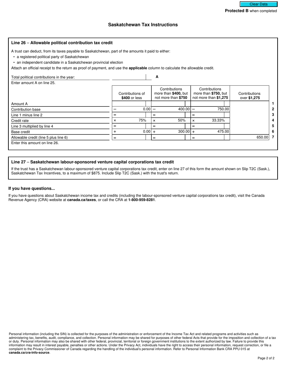 Form T3SK Saskatchewan Tax - Canada, Page 2