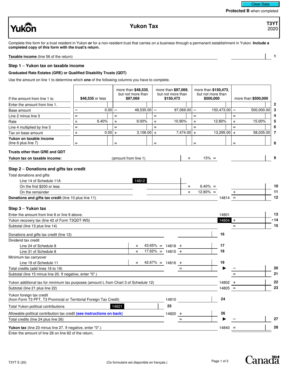 Form T3YT Yukon Tax - Canada, Page 1