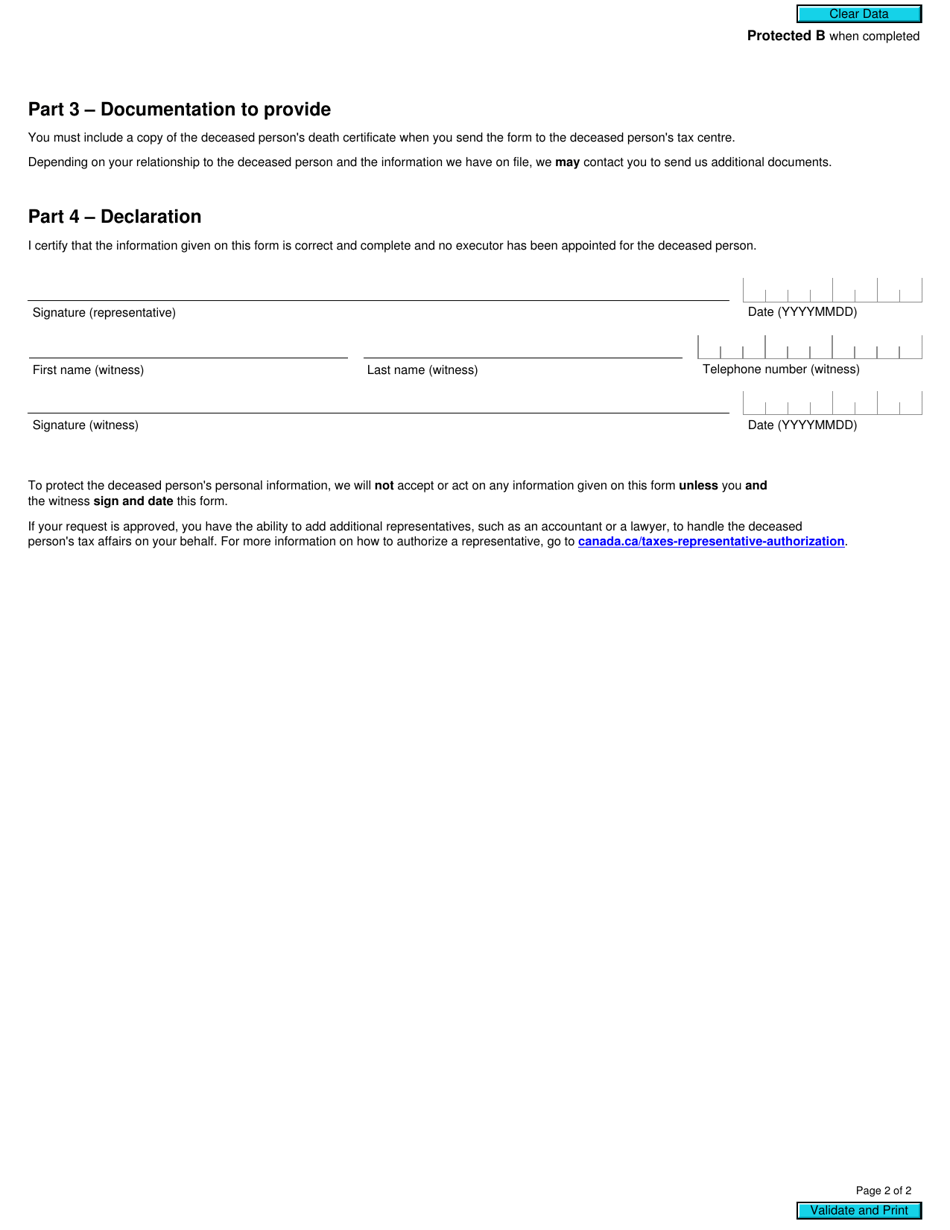 Form RC552 Appointing a Representative for a Deceased Person - Canada, Page 2