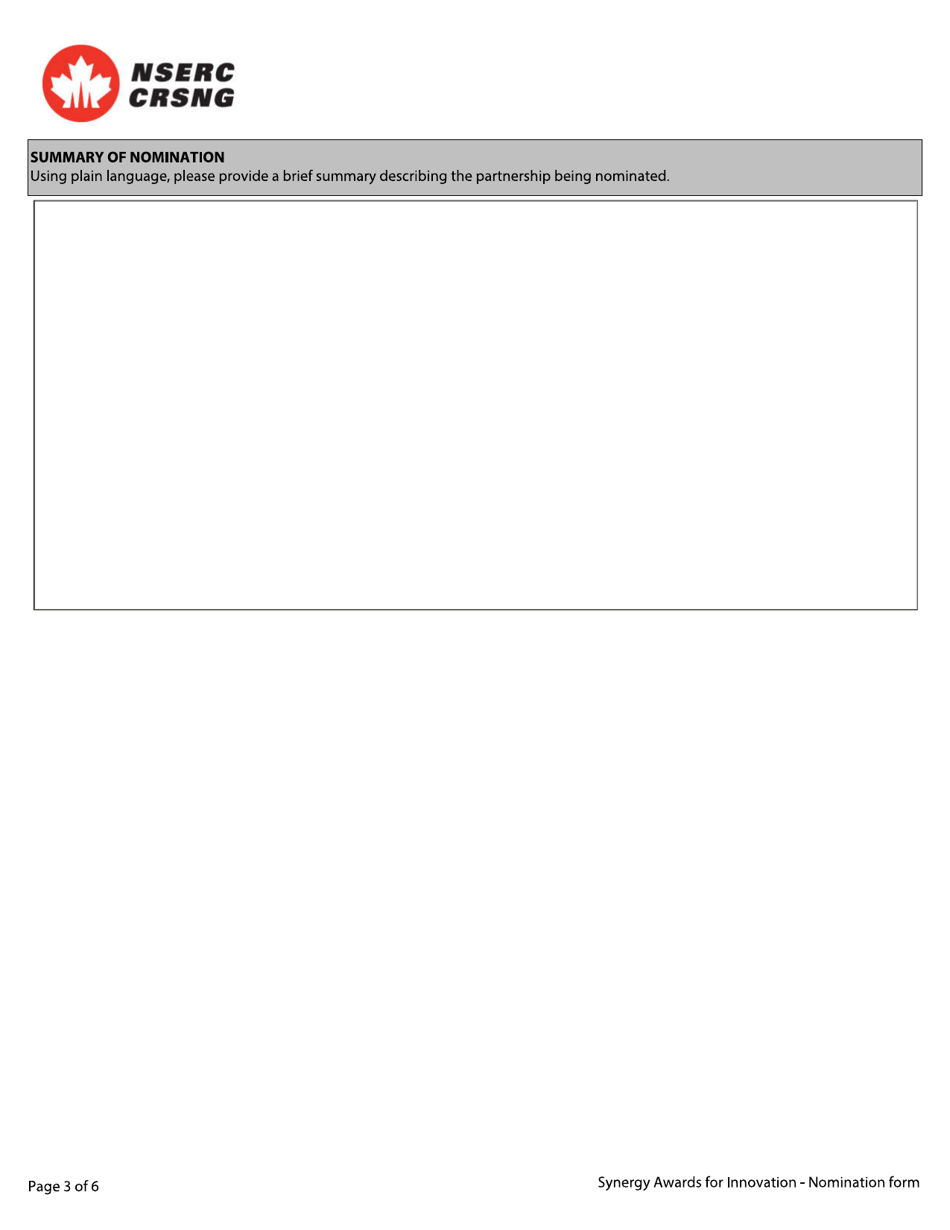 Synergy Awards for Innovation Nomination Form - Canada, Page 3