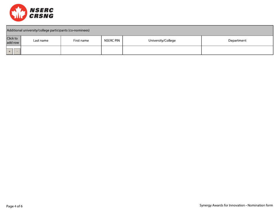 Synergy Awards for Innovation Nomination Form - Canada, Page 4