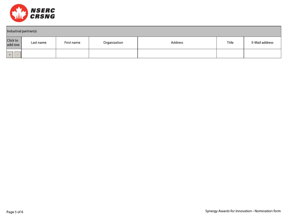 Synergy Awards for Innovation Nomination Form - Canada, Page 5