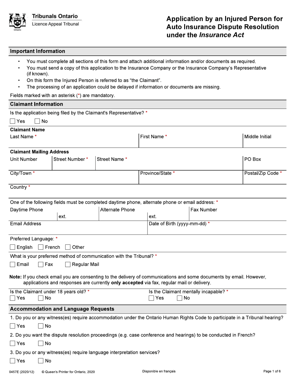 Form 0457E - Fill Out, Sign Online and Download Fillable PDF, Ontario
