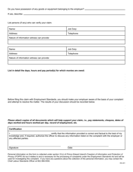 Form DG-241 Employment Standards Complaint Form - Prince Edward Island, Canada, Page 2