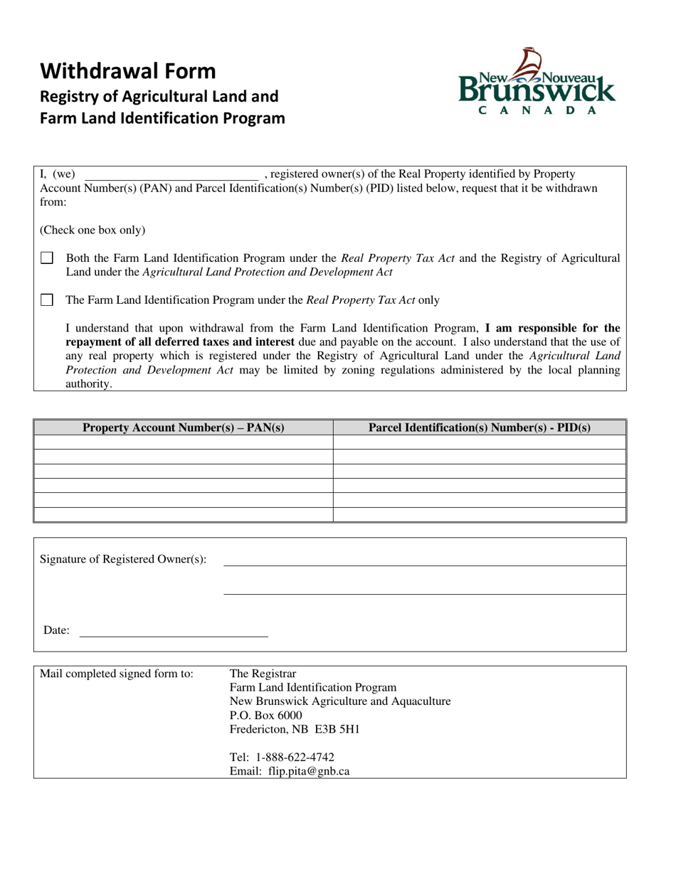 Withdrawal From the Farm Land Identification Program - New Brunswick, Canada, Page 1
