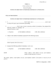 Form 1A &quot;Notice of Objection to Proposed Method of Attendance&quot; - Ontario, Canada