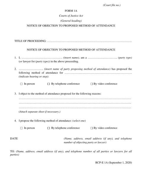 Form 1A Notice of Objection to Proposed Method of Attendance - Ontario, Canada