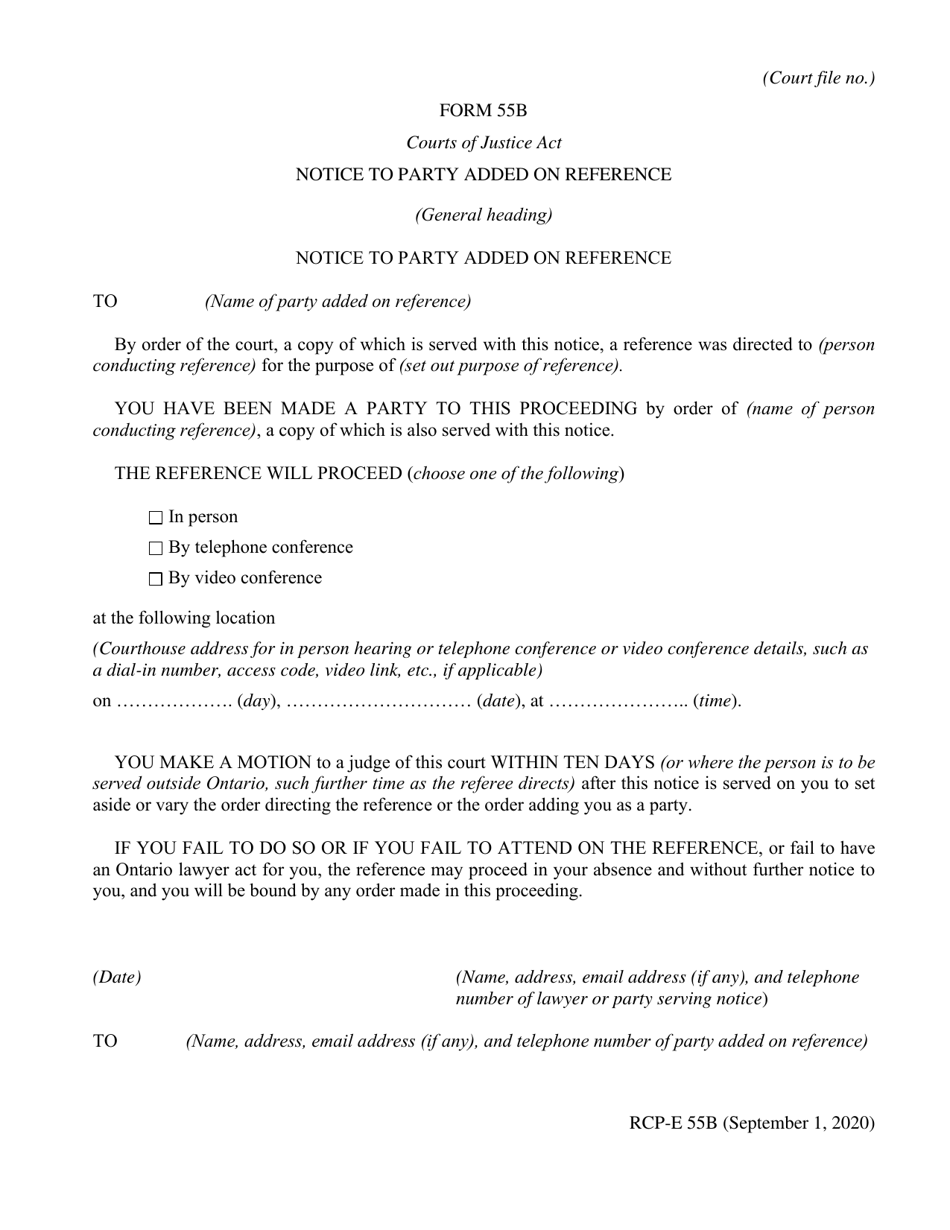 Form 55B Notice to Party Added on Reference - Ontario, Canada, Page 1