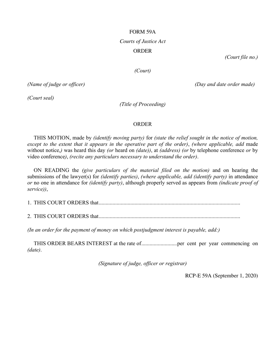 Form 59A Order - Ontario, Canada, Page 1