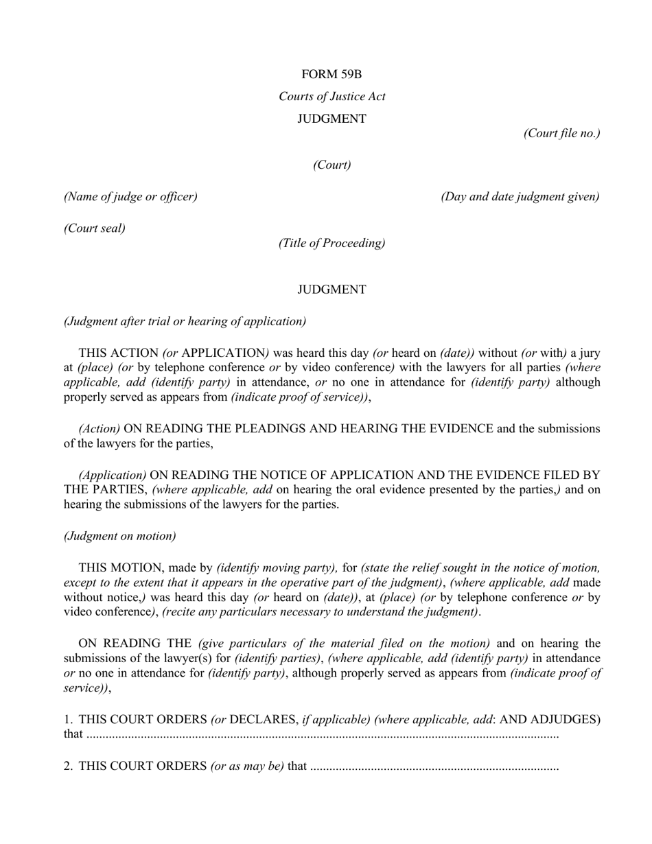 Form 59B Download Printable PDF or Fill Online Judgment, Ontario Canada ...