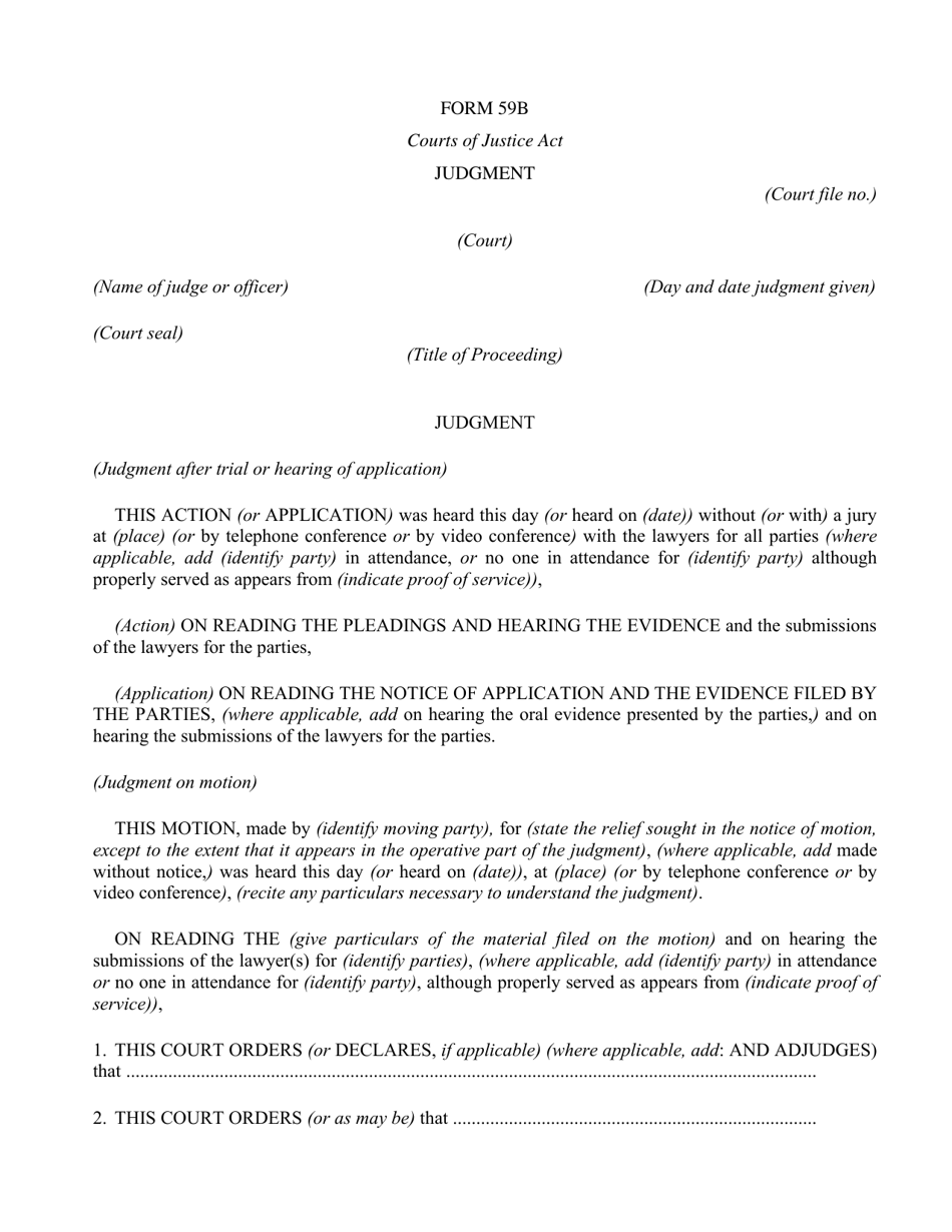 Form 59B Judgment - Ontario, Canada, Page 1