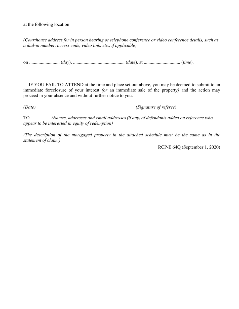 Form 64Q Notice to Added Defendant Having Interest in Equity - Ontario, Canada, Page 2
