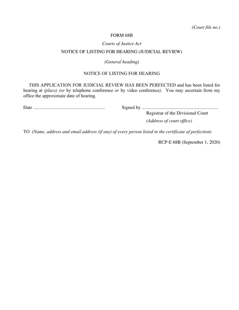 Form 68B Notice of Listing for Hearing (Judicial Review) - Ontario, Canada